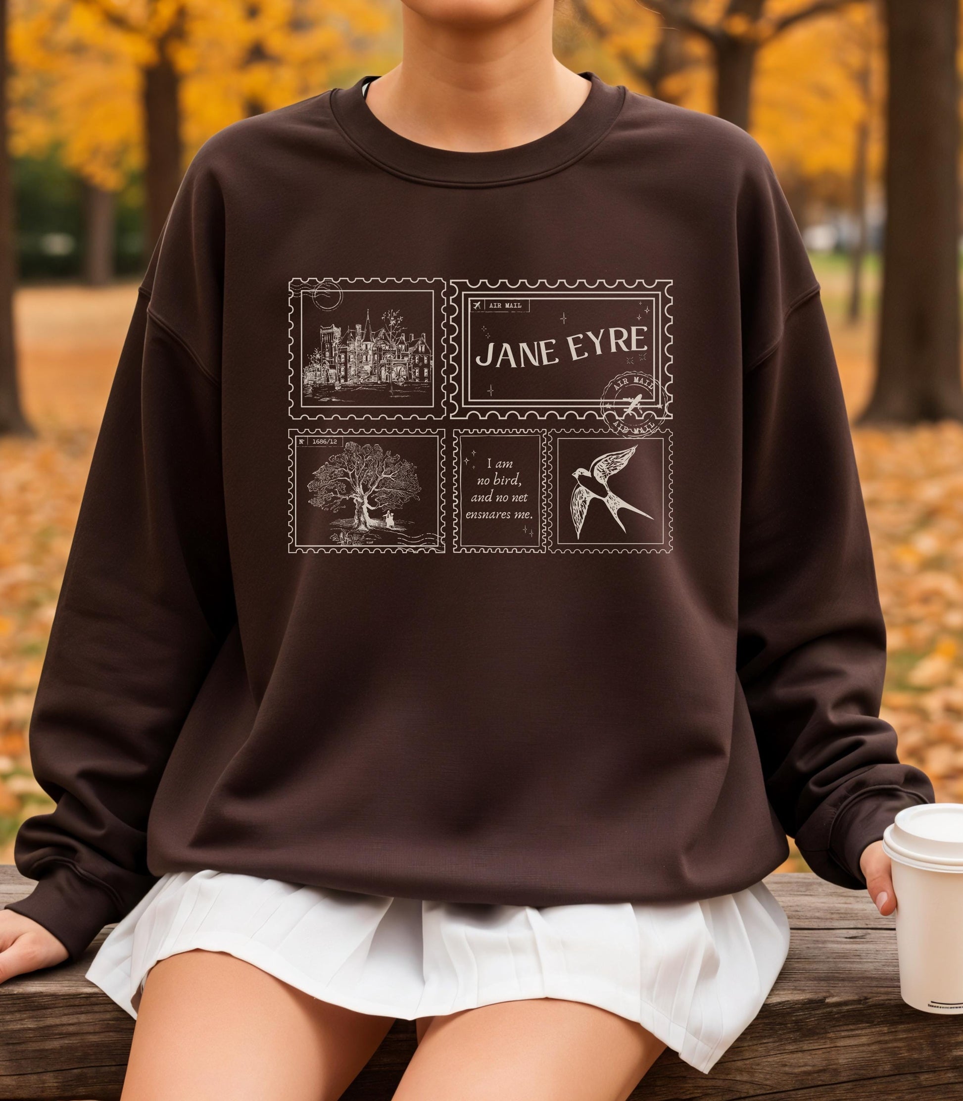 Jane Eyre Stamp Postcard Sweatshirt * Subtle Bookish Aesthetic Dark Academia Gothic Literature Lover Gift for Readers I am no bird Bronte