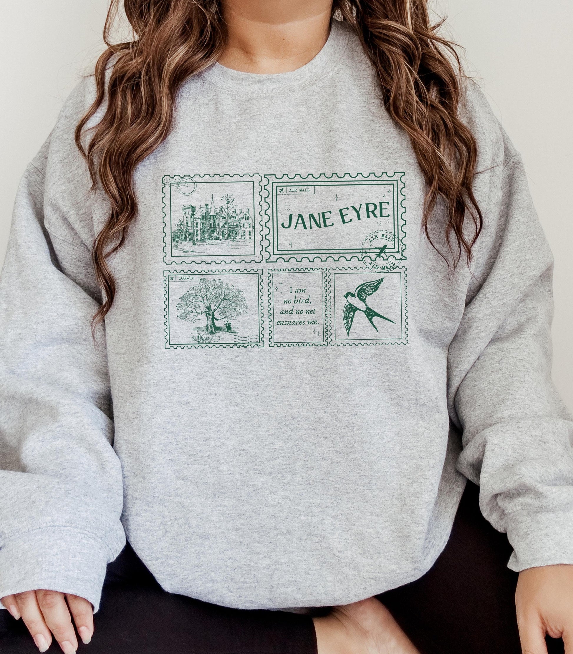 Jane Eyre Stamp Postcard Sweatshirt * Subtle Bookish Aesthetic Dark Academia Gothic Literature Lover Gift for Readers I am no bird Bronte