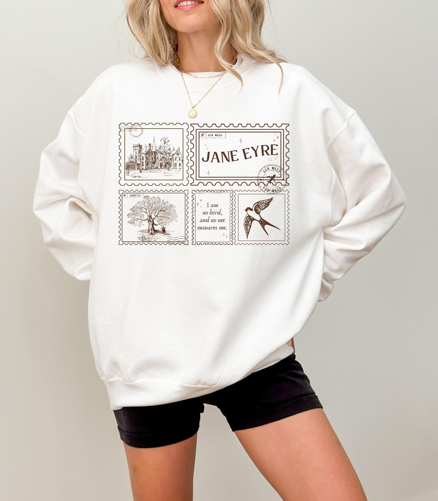 Jane Eyre Stamp Postcard Sweatshirt * Subtle Bookish Aesthetic Dark Academia Gothic Literature Lover Gift for Readers I am no bird Bronte