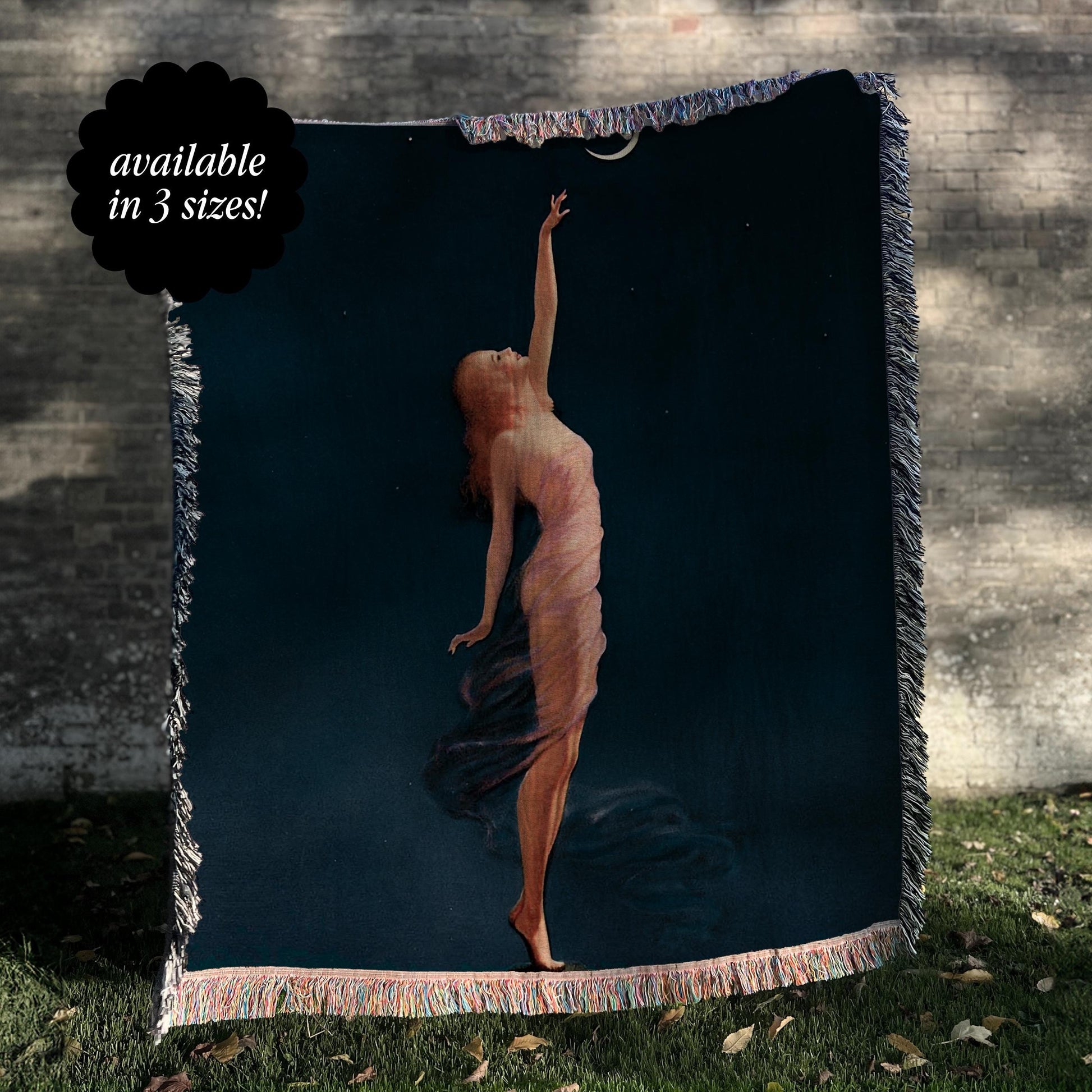 Vintage Celestial Witch Woven Tapestry Blanket * Reaching for the Moon Whimsigoth Gothic Halloween Antique Moody Magic Art Dark Academia
