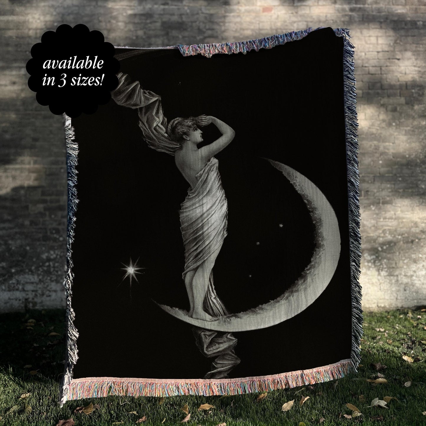 Vintage Celestial Moon Witch Woven Tapestry Blanket * Greek Mythology Whimsigoth Halloween Moody Magic Goddess Secret History Dark Academia