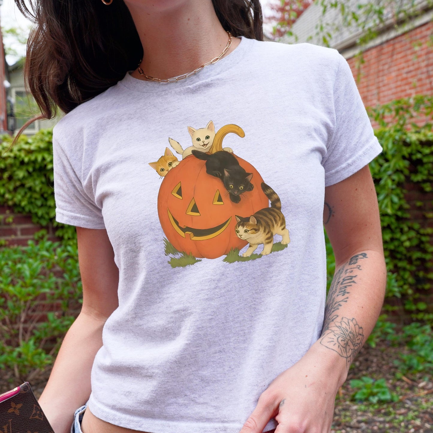 80s Inspired Black Cats In Pumpkin Halloween y2k Aesthetic Baby Tee * Kitten Cat Mom Lover Gift Idea * Spooky Season Kitschy Retro Vintage