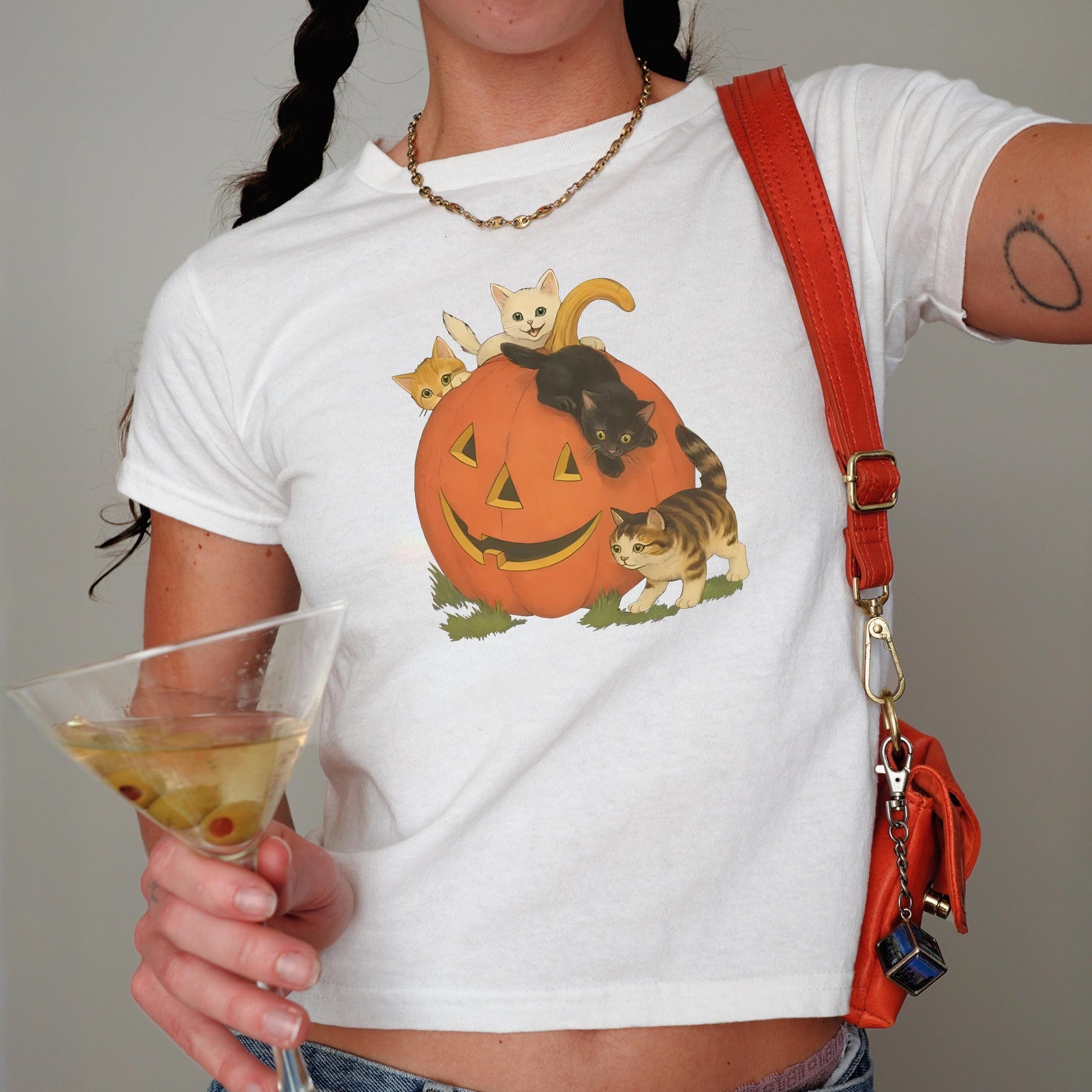 80s Inspired Black Cats In Pumpkin Halloween y2k Aesthetic Baby Tee * Kitten Cat Mom Lover Gift Idea * Spooky Season Kitschy Retro Vintage