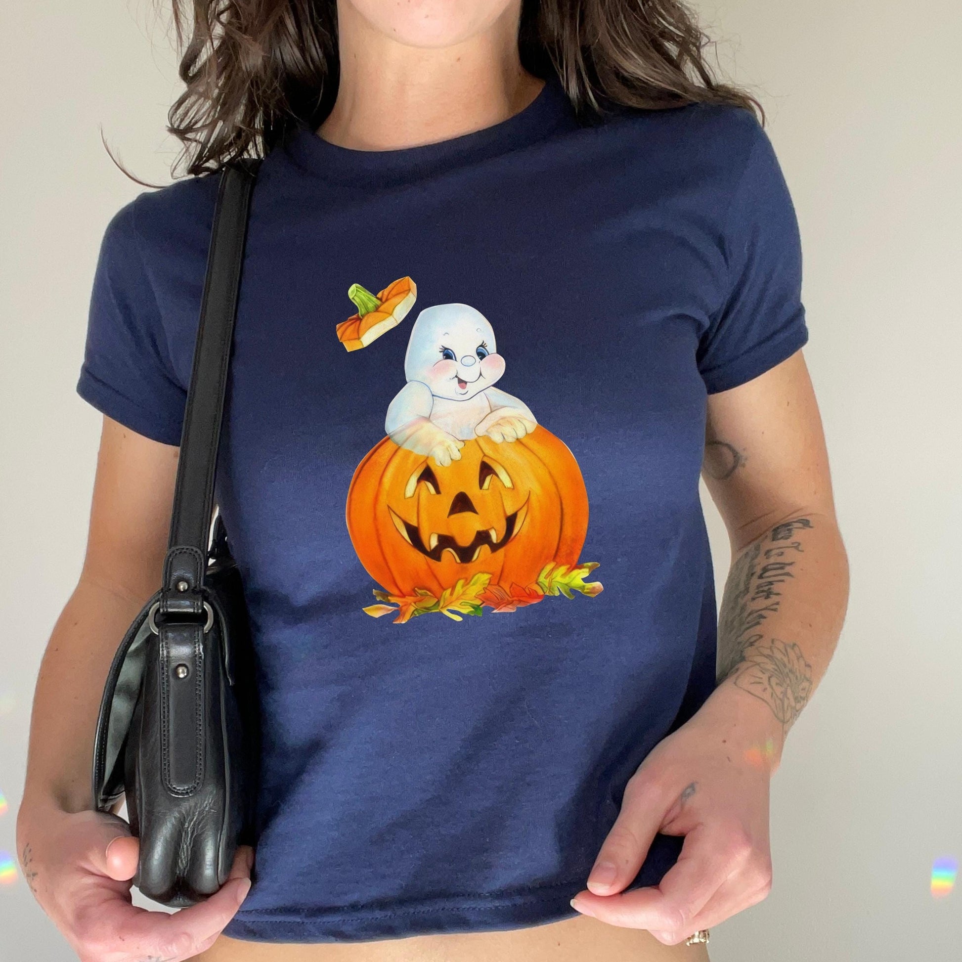 Cute 80s Inspired Ghost Pumpkin Y2K Baby Tee * 90s Nostalgia Retro Aesthetic Vintage Downtown Girl Autumn Spooky Season Boo Basket Gift Idea