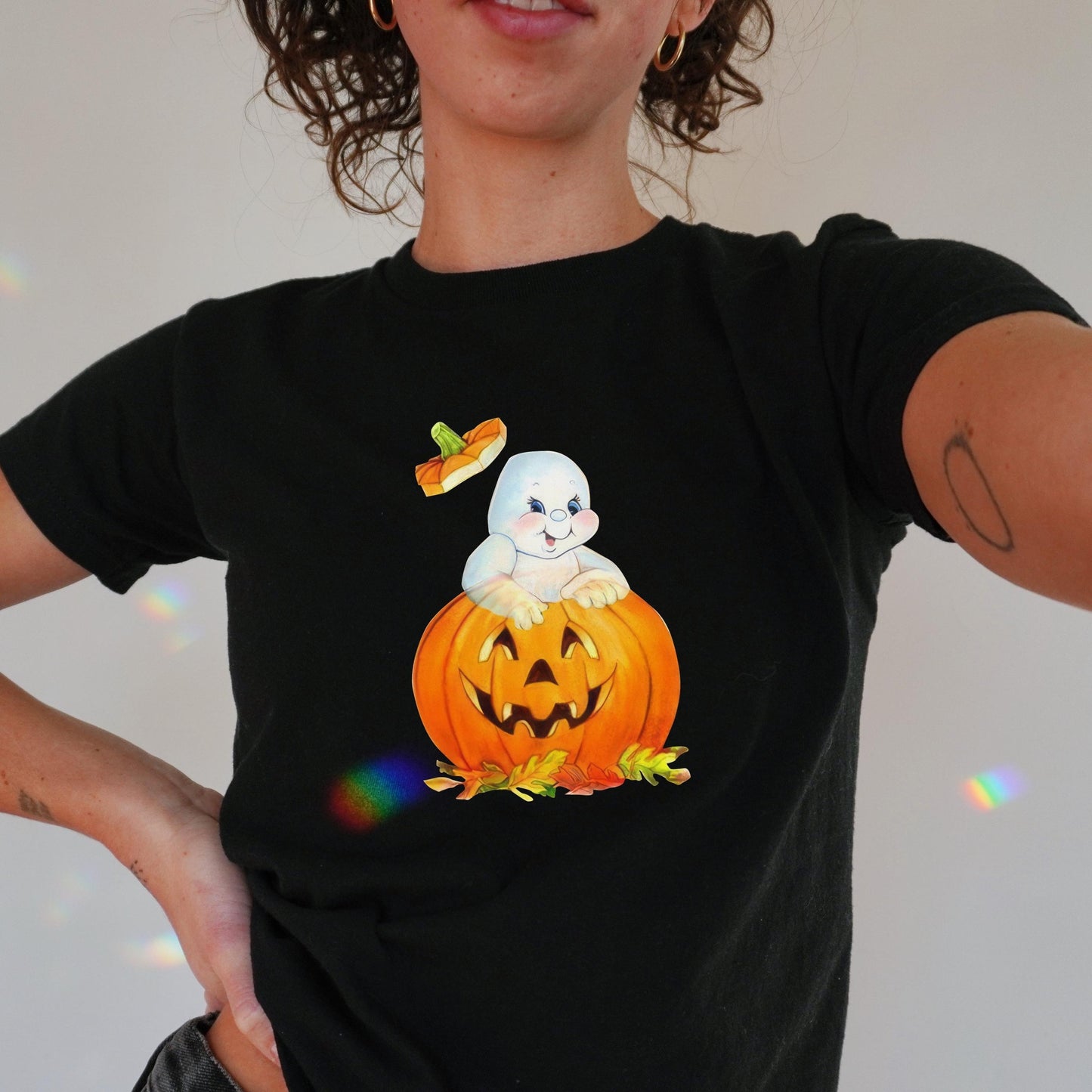 Cute 80s Inspired Ghost Pumpkin Y2K Baby Tee * 90s Nostalgia Retro Aesthetic Vintage Downtown Girl Autumn Spooky Season Boo Basket Gift Idea