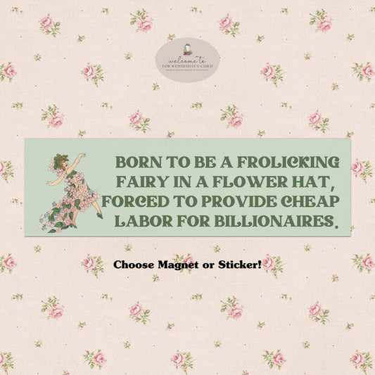 Cute Fairy Cottagecore Car Magnet Bumper Sticker Decal * Class War Funny Unhinged Trendy Dystopian Meme White Elephant Gift Stocking Stuffer