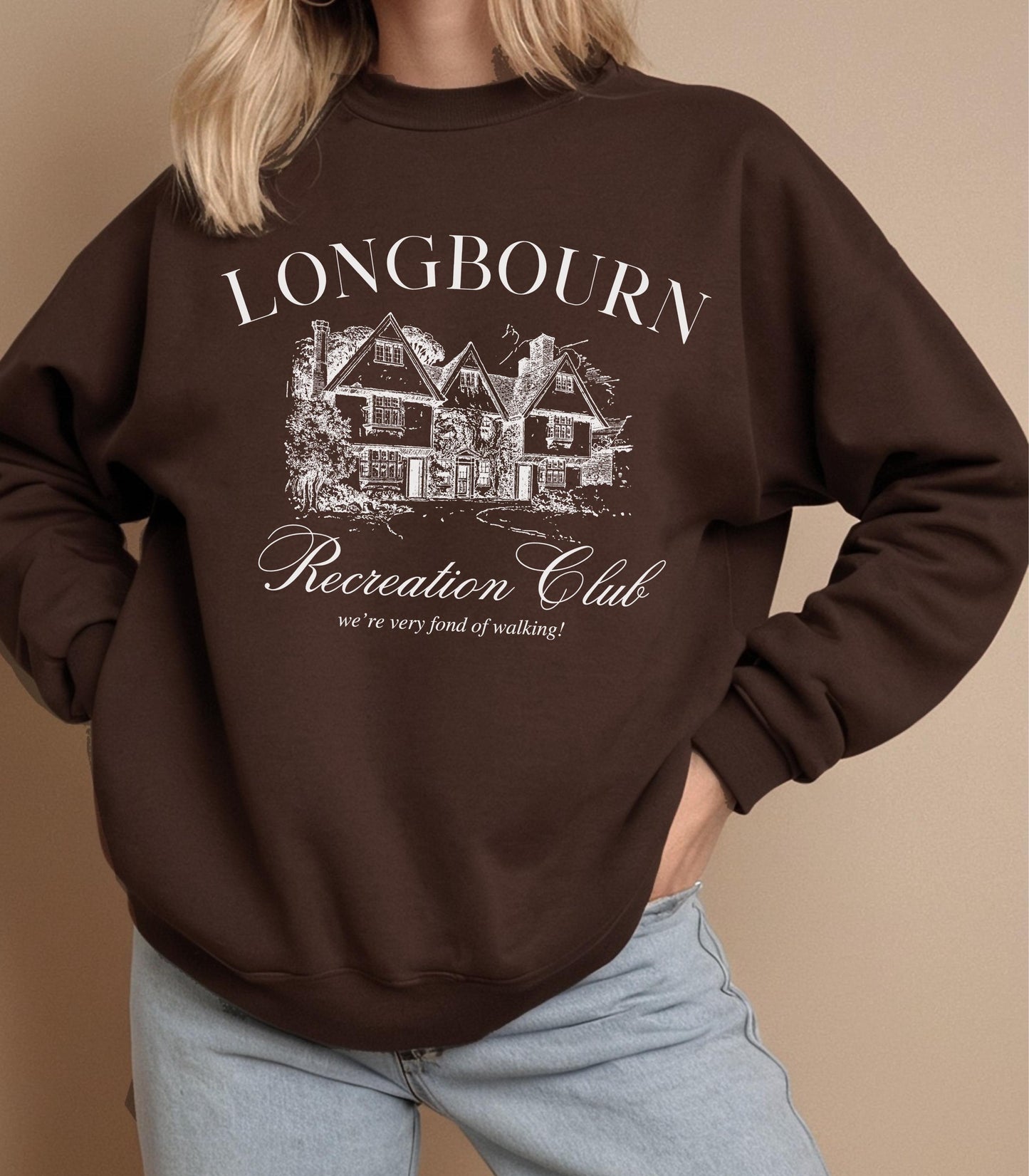 Pride & Prejudice Longbourn Recreation Club Sweatshirt * Netherfield Walking Club Very Fond of Walking 20th anniversary Mr Darcy Jane Austen
