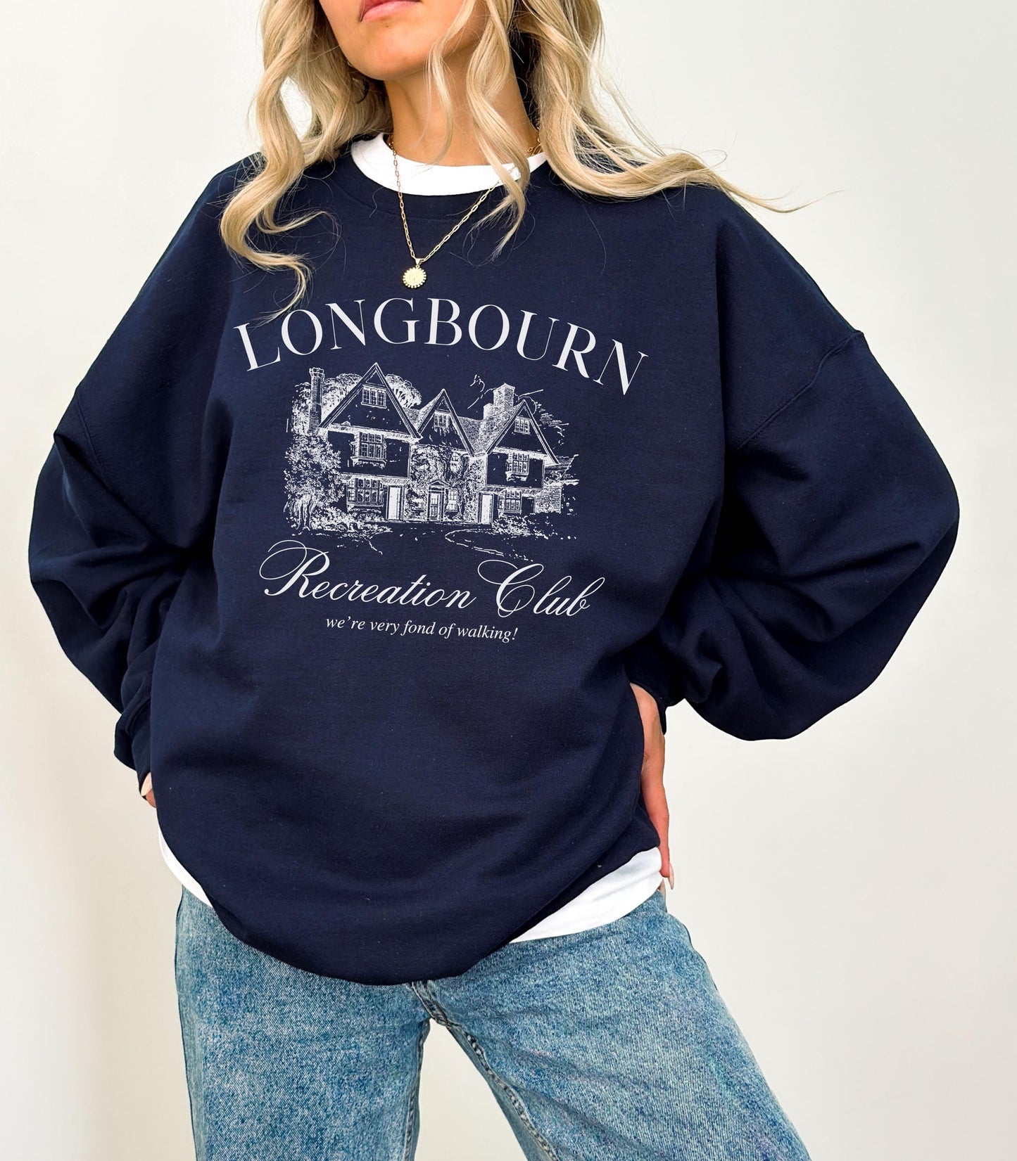 Pride & Prejudice Longbourn Recreation Club Sweatshirt * Netherfield Walking Club Very Fond of Walking 20th anniversary Mr Darcy Jane Austen