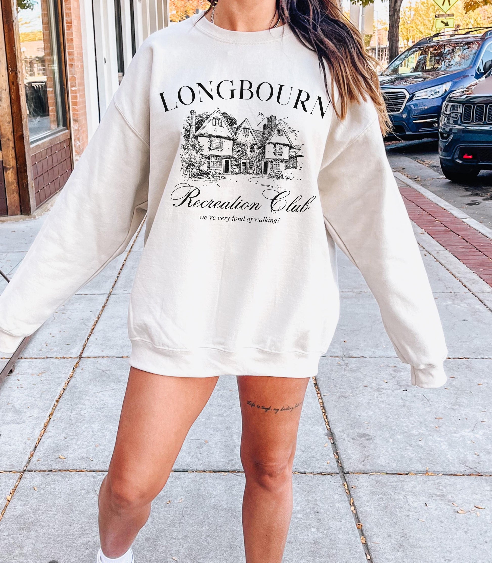 Pride & Prejudice Longbourn Recreation Club Sweatshirt * Netherfield Walking Club Very Fond of Walking 20th anniversary Mr Darcy Jane Austen