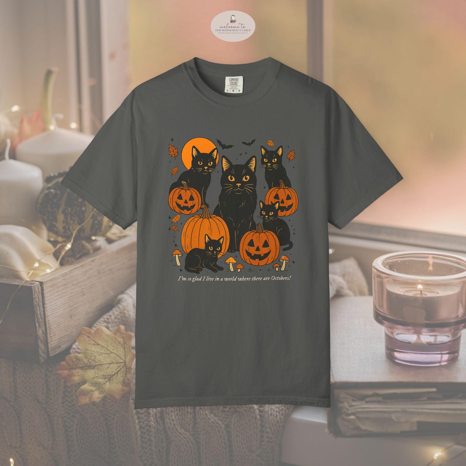 Cat Halloween Anne of Green Gables Octobers Quote Comfort Colors Tee * Black Cat Mom Lover Pumpkin Cozy Spooky Season Fall Autumn Bookish
