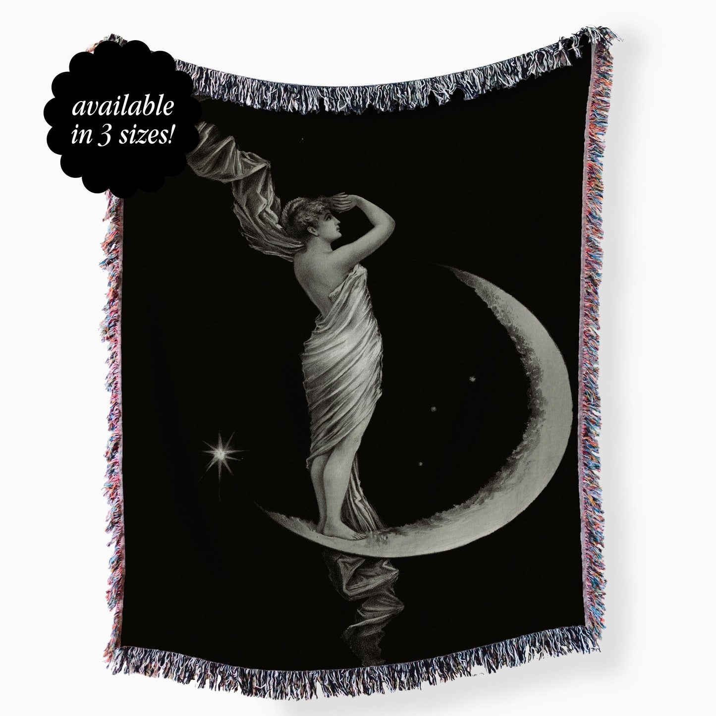 Vintage Celestial Moon Witch Woven Tapestry Blanket * Greek Mythology Whimsigoth Halloween Moody Magic Goddess Secret History Dark Academia