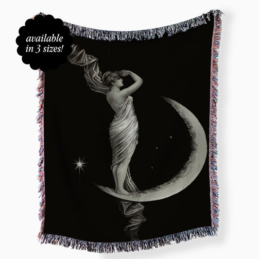 Vintage Celestial Moon Witch Woven Tapestry Blanket * Greek Mythology Whimsigoth Halloween Moody Magic Goddess Secret History Dark Academia