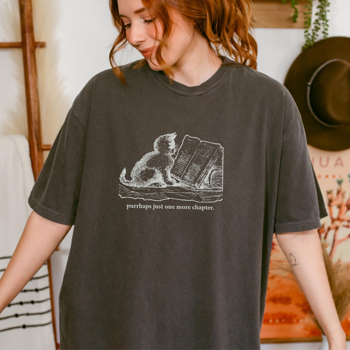Purrhaps Just One More Chapter Shirt Literary Reading Cat Bibliophile Bookish Fall Tee Book Worm Cat Mom Comfort Colors Death by TBR Booked