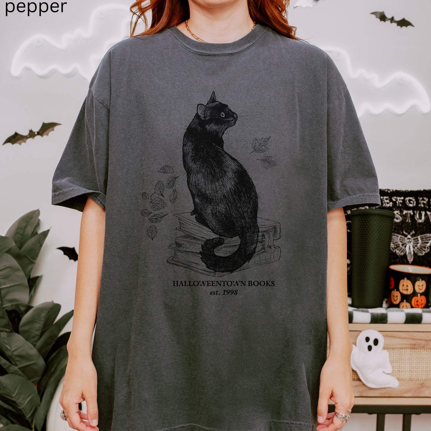 Halloweentown Books Shirt Reading Cat Mom Comfort Colors * Fall Halloween Autumn Witchy Spooky Bookish Book Worm Club Dark Academia Tee