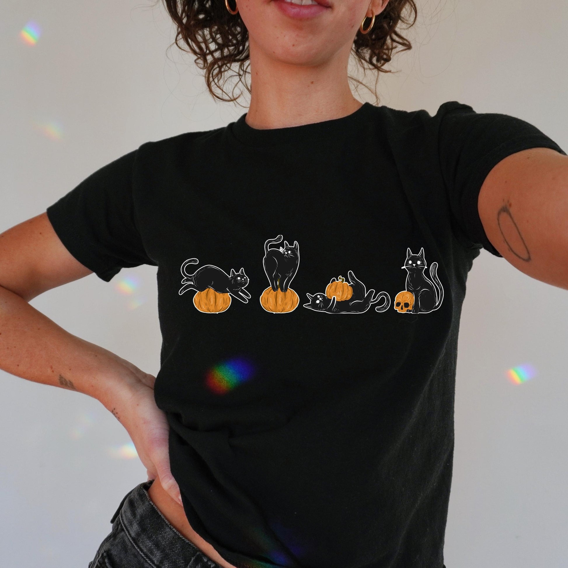 Cute Retro Black Cat Pumpkins Y2k Baby Tee * Vintage Witchy 90s Nostalgia Aesthetic Halloween Trick Or Treat Shirt Spooky Season Boo Basket