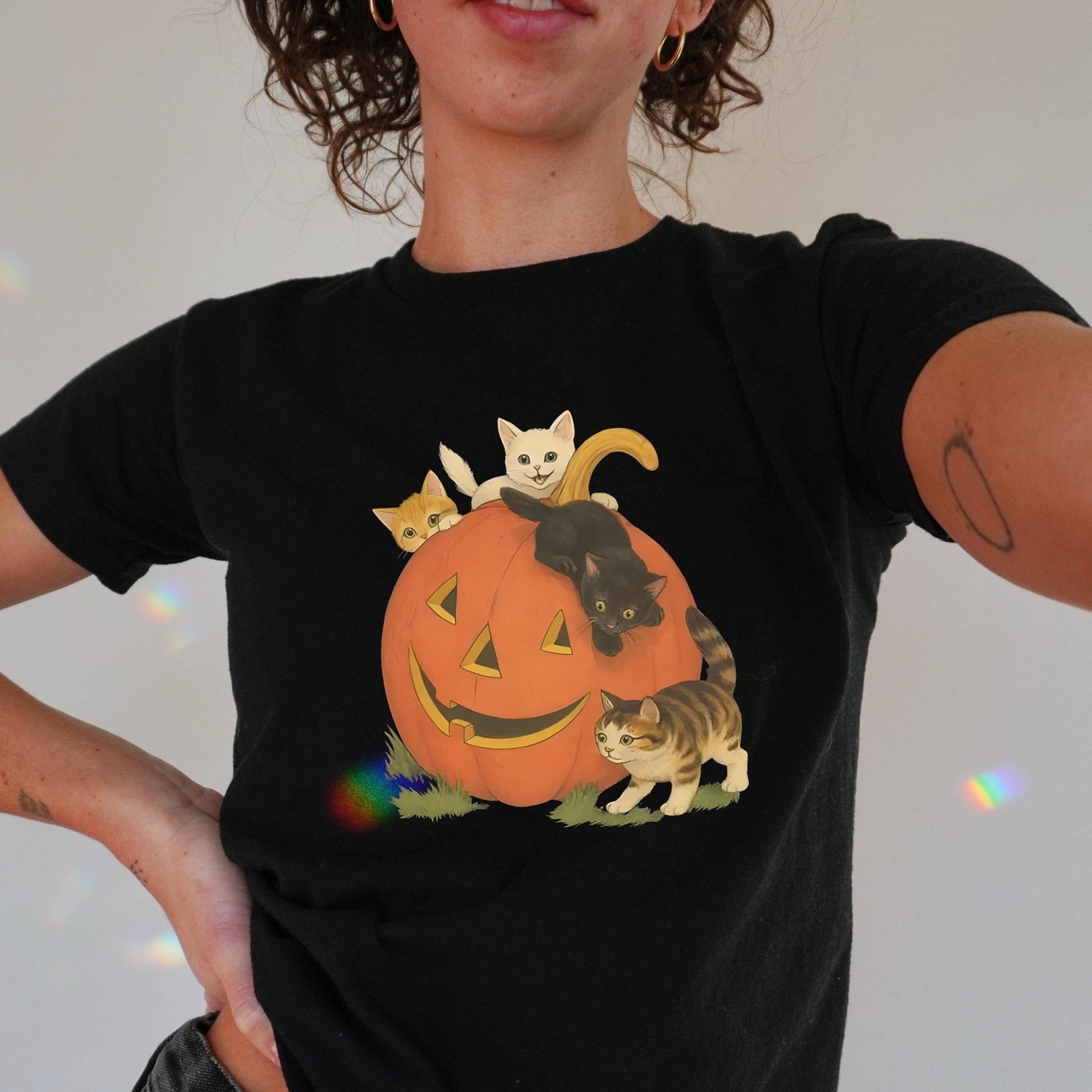 80s Inspired Black Cats In Pumpkin Halloween y2k Aesthetic Baby Tee * Kitten Cat Mom Lover Gift Idea * Spooky Season Kitschy Retro Vintage