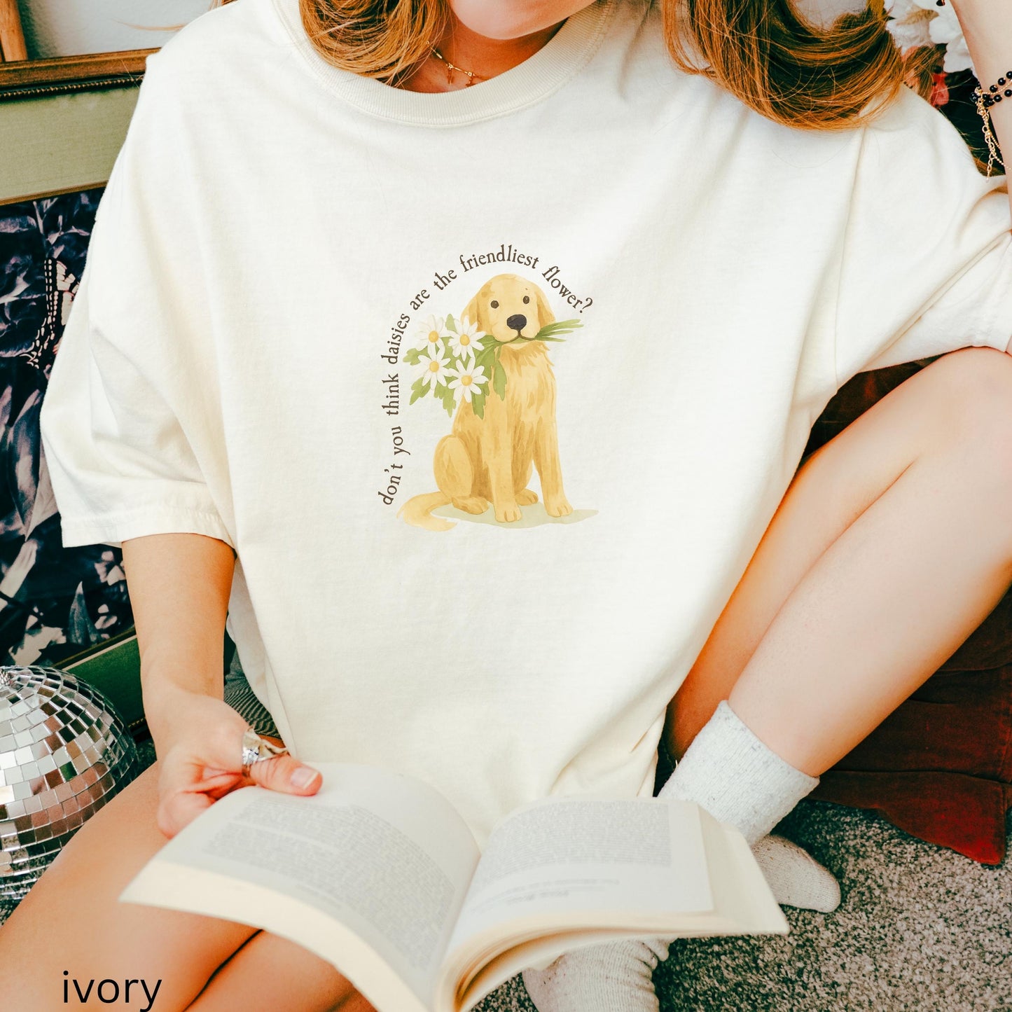 You've Got Mail Brinkley the Dog with Daisies Comfort Colors * 90s Romcom Tee Kathleen Kelly Flower Golden Retriever Movie Quote Nora Ephron