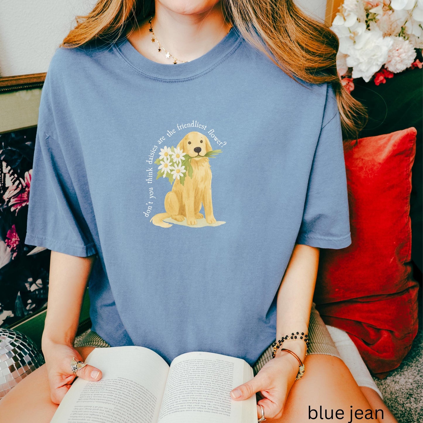 You've Got Mail Brinkley the Dog with Daisies Comfort Colors * 90s Romcom Tee Kathleen Kelly Flower Golden Retriever Movie Quote Nora Ephron