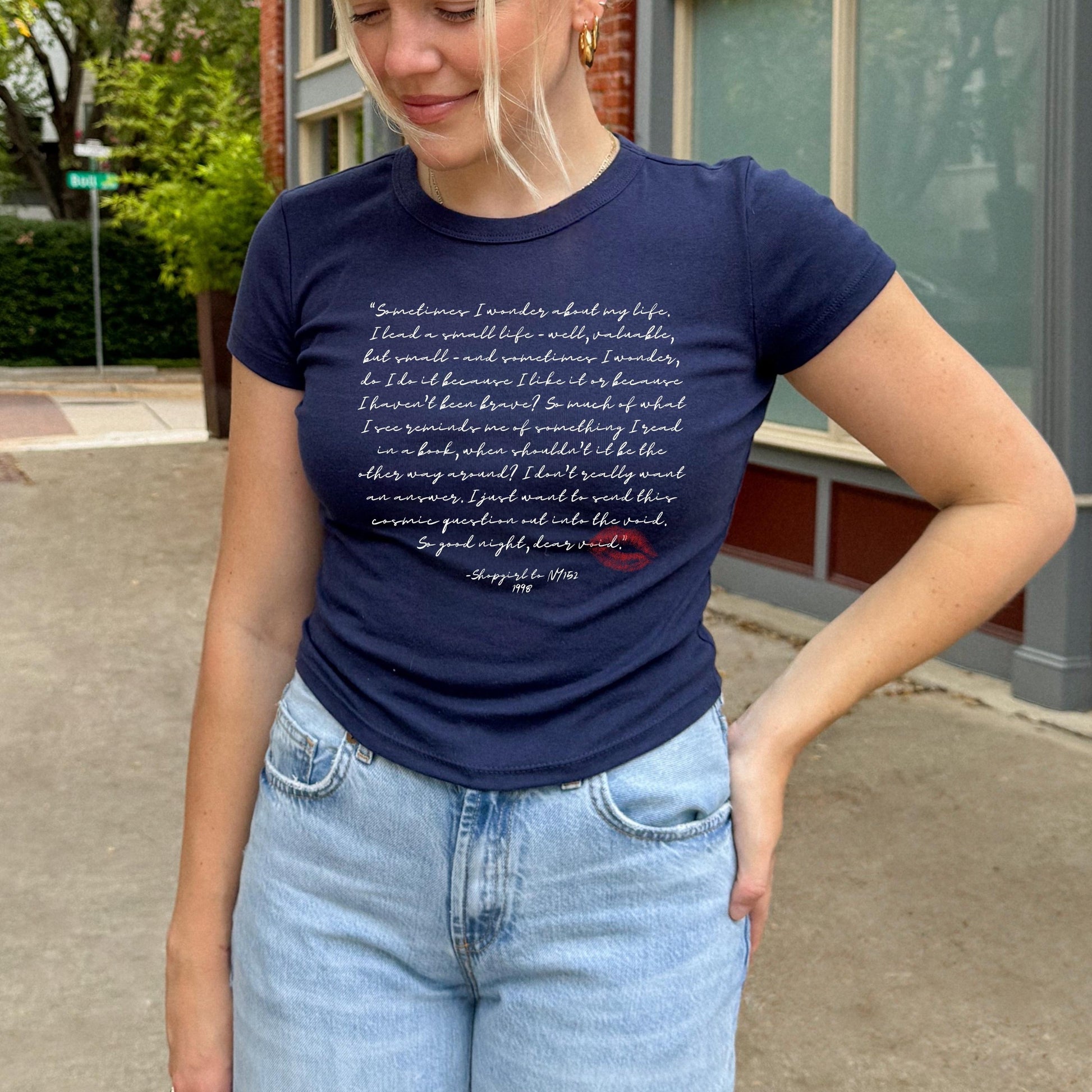 You've Got Mail Monologue Love Letter Y2k Baby Tee * 90s Coquette Rom Com Kathleen Kelly Joe Fox Books Shopgirl NY152 Nora Ephron Tom Hanks
