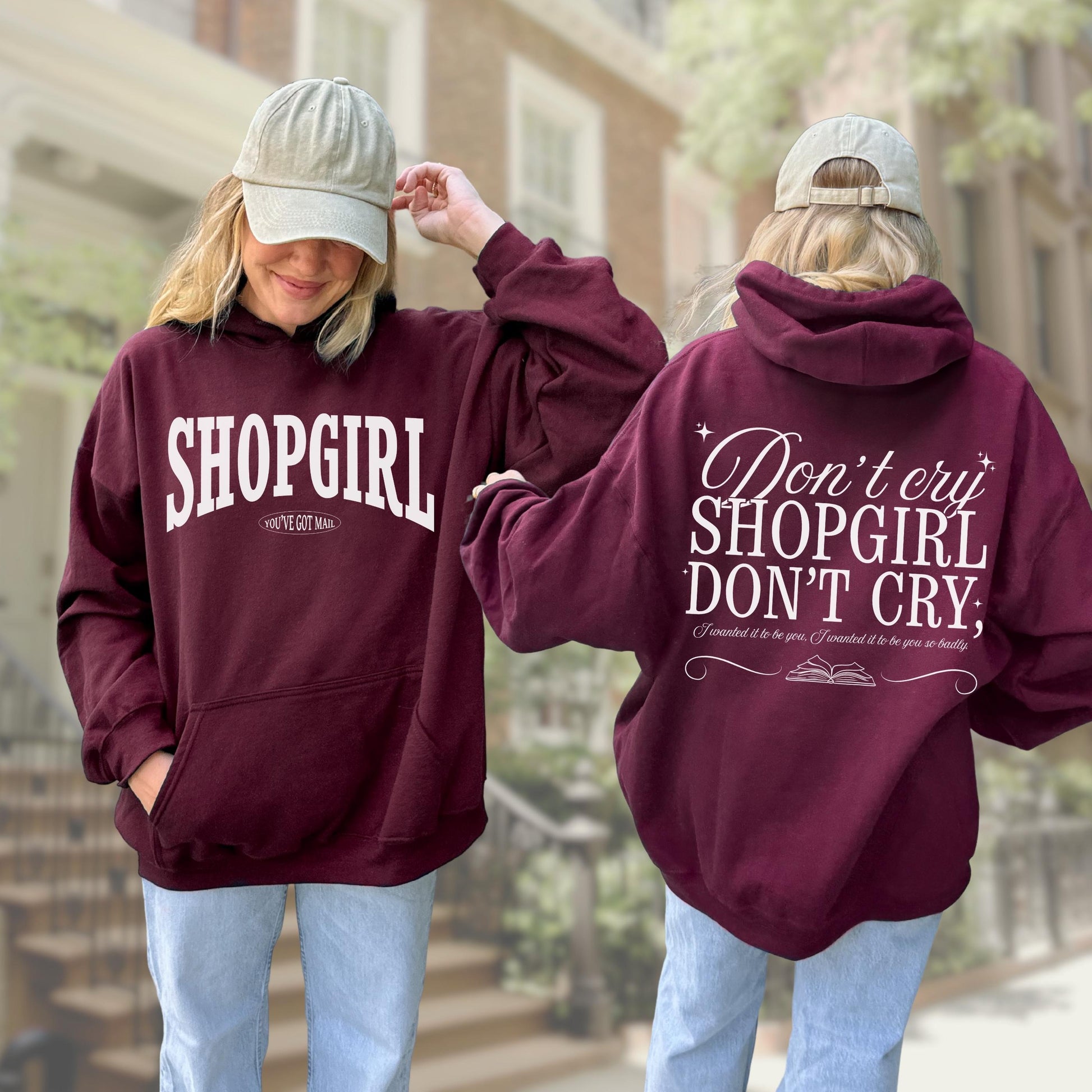 You've Got Mail Shopgirl Hoodie * Words on Back Joe Fox Books Shop Around Corner Meg Ryan Fall Tom Hanks Nora Ephron Autumn Aesthetic Gift