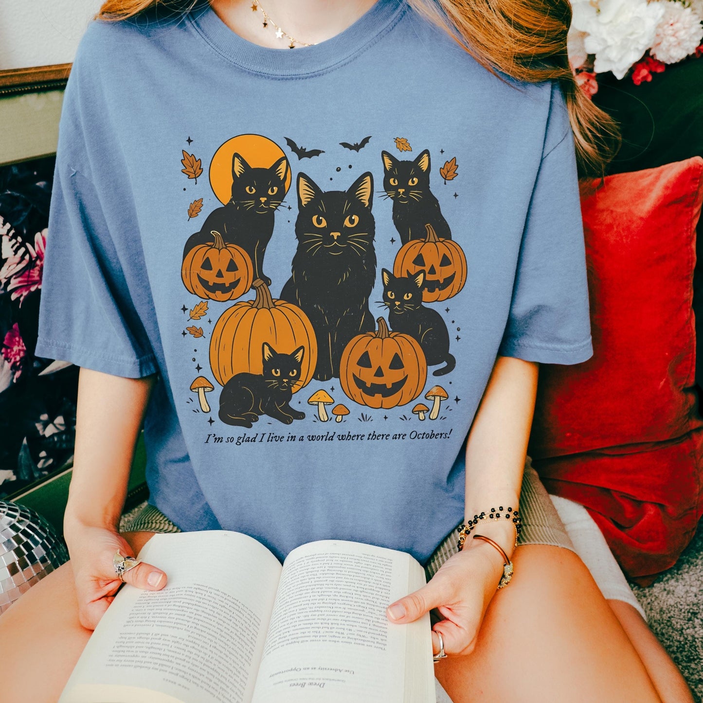 Cat Halloween Anne of Green Gables Octobers Quote Comfort Colors Tee * Black Cat Mom Lover Pumpkin Cozy Spooky Season Fall Autumn Bookish