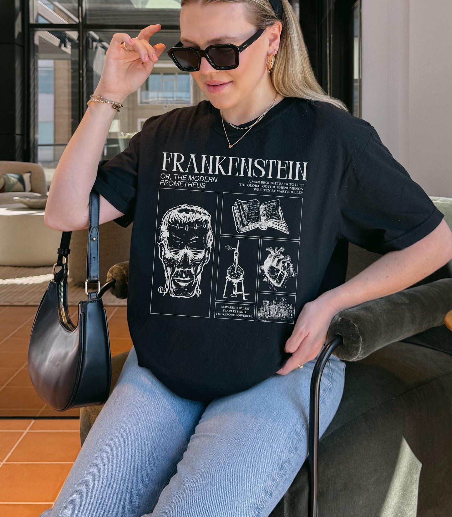Frankenstein Mary Shelley Comfort Colors Tee * Spooky Season Retro Classic Horror Gothic Monster Movie Lover Bookish Halloween Dark Academia