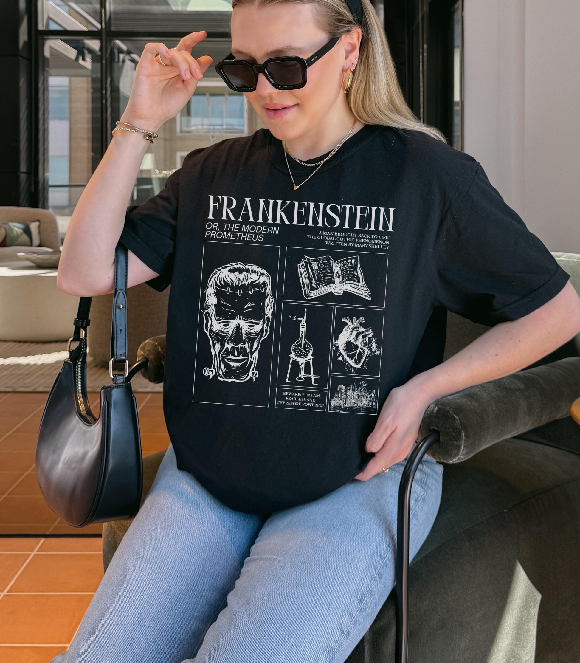 Frankenstein Mary Shelley Comfort Colors Tee * Spooky Season Retro Classic Horror Gothic Monster Movie Lover Bookish Halloween Dark Academia