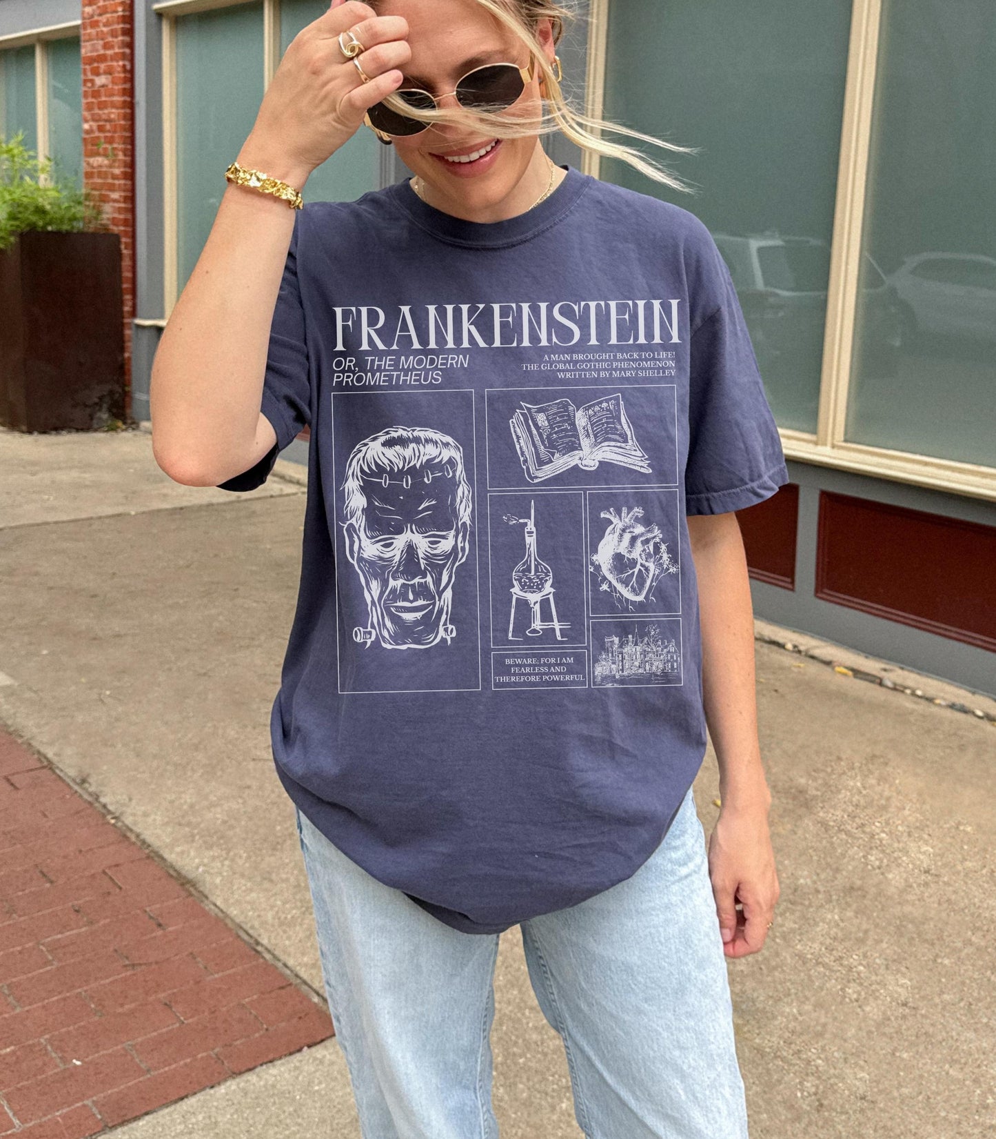 Frankenstein Mary Shelley Comfort Colors Tee * Spooky Season Retro Classic Horror Gothic Monster Movie Lover Bookish Halloween Dark Academia