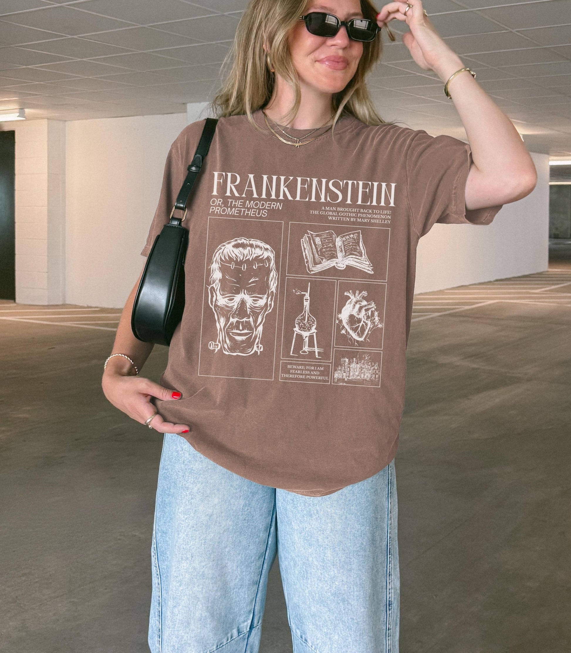Frankenstein Mary Shelley Comfort Colors Tee * Spooky Season Retro Classic Horror Gothic Monster Movie Lover Bookish Halloween Dark Academia