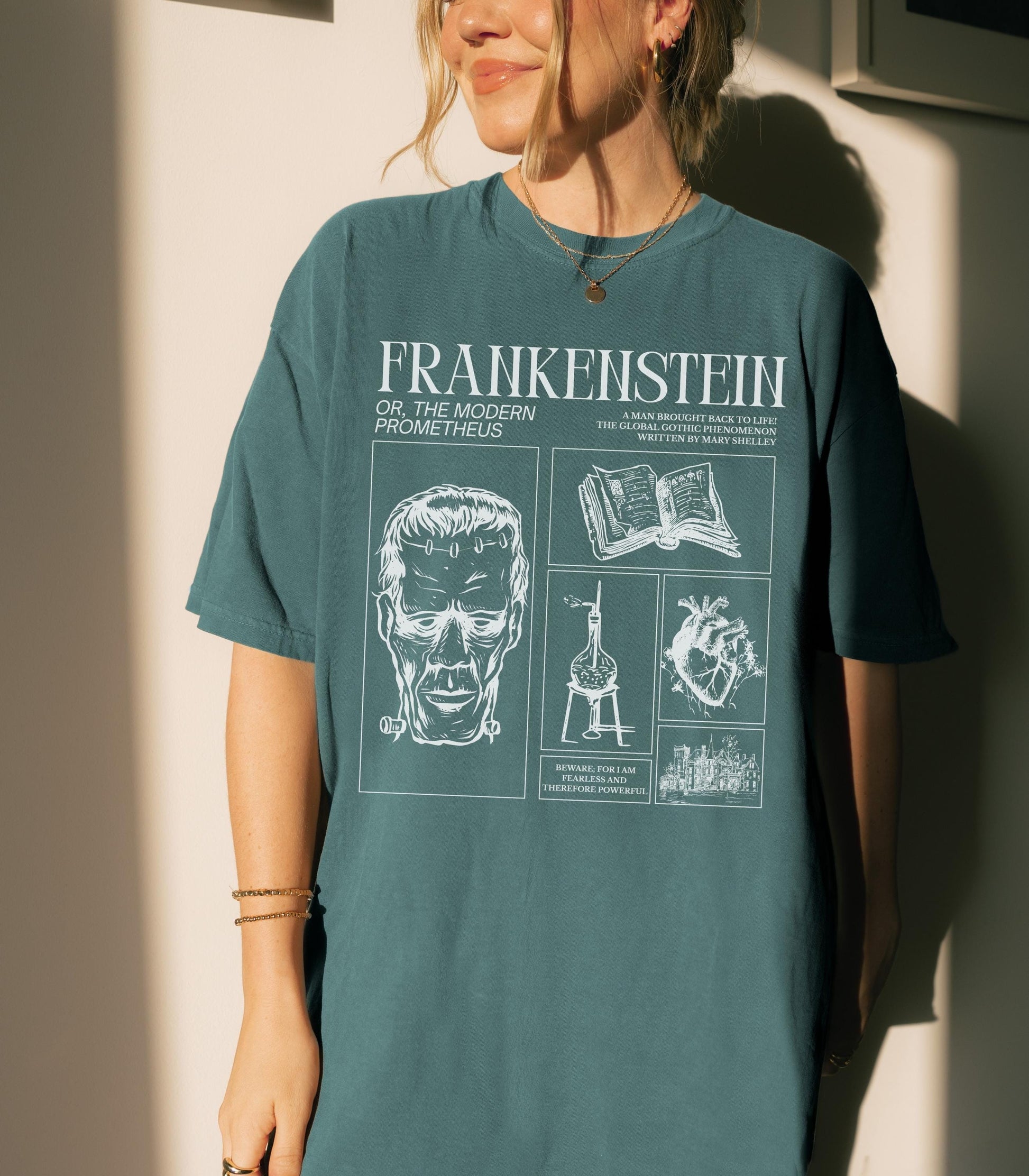 Frankenstein Mary Shelley Comfort Colors Tee * Spooky Season Retro Classic Horror Gothic Monster Movie Lover Bookish Halloween Dark Academia