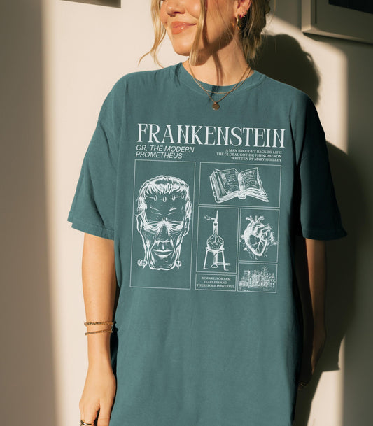 Frankenstein Mary Shelley Comfort Colors Tee * Spooky Season Retro Classic Horror Gothic Monster Movie Lover Bookish Halloween Dark Academia