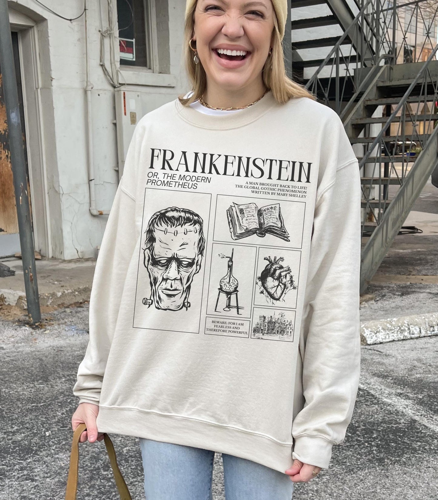 Frankenstein Mary Shelley Sweatshirt * Spooky Season Retro Classic Horror Gothic Retro Monster Movie Lover Bookish Halloween Dark Academia