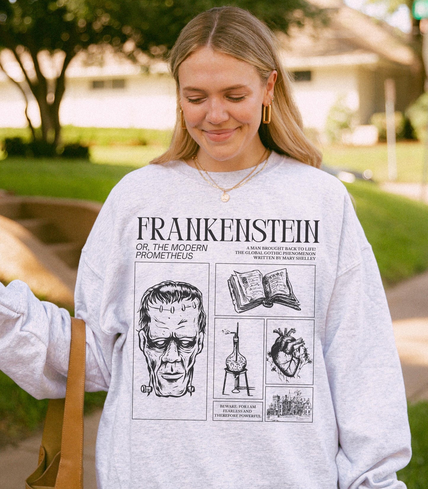 Frankenstein Mary Shelley Sweatshirt * Spooky Season Retro Classic Horror Gothic Retro Monster Movie Lover Bookish Halloween Dark Academia