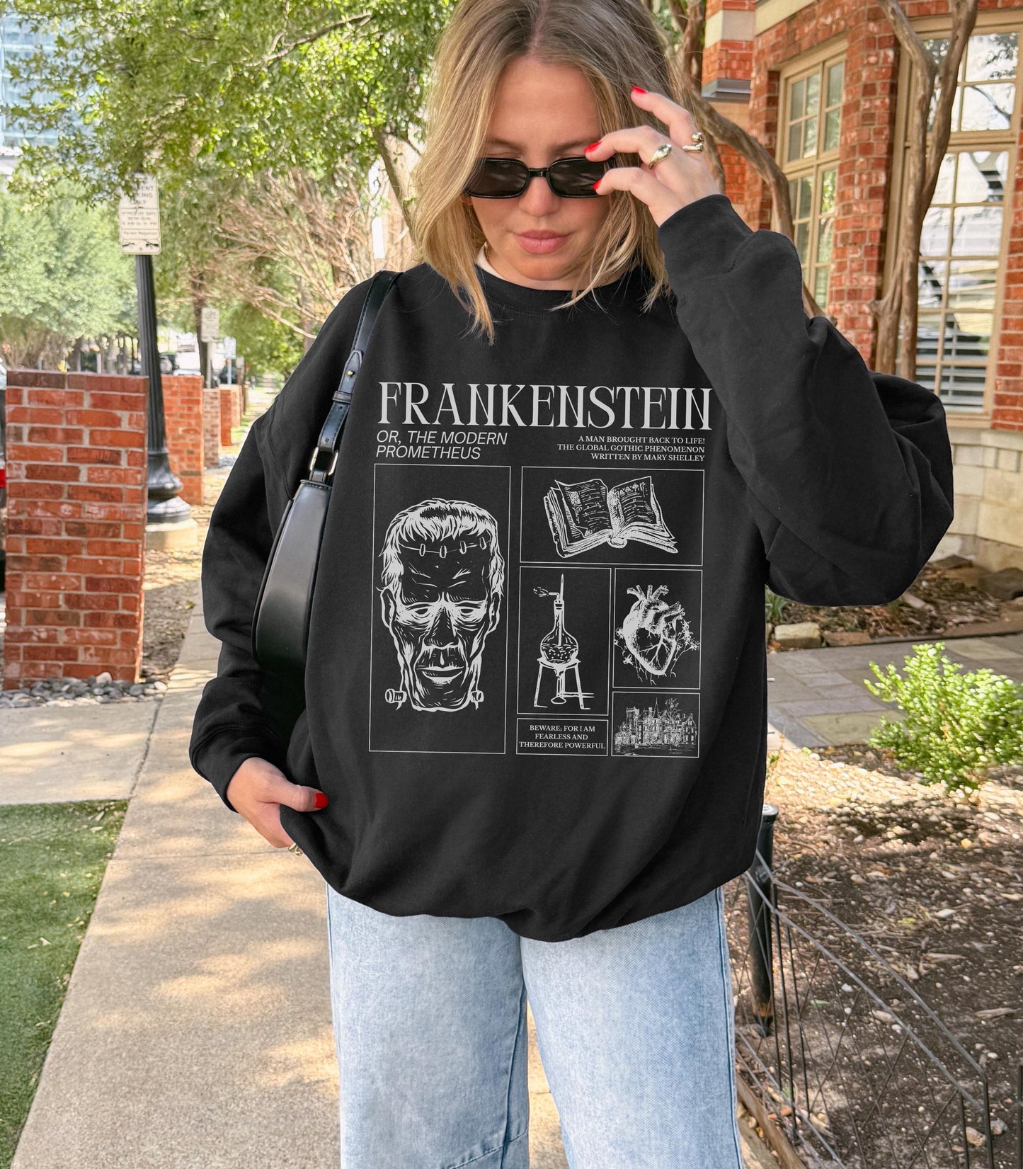 Frankenstein Mary Shelley Sweatshirt * Spooky Season Retro Classic Horror Gothic Retro Monster Movie Lover Bookish Halloween Dark Academia
