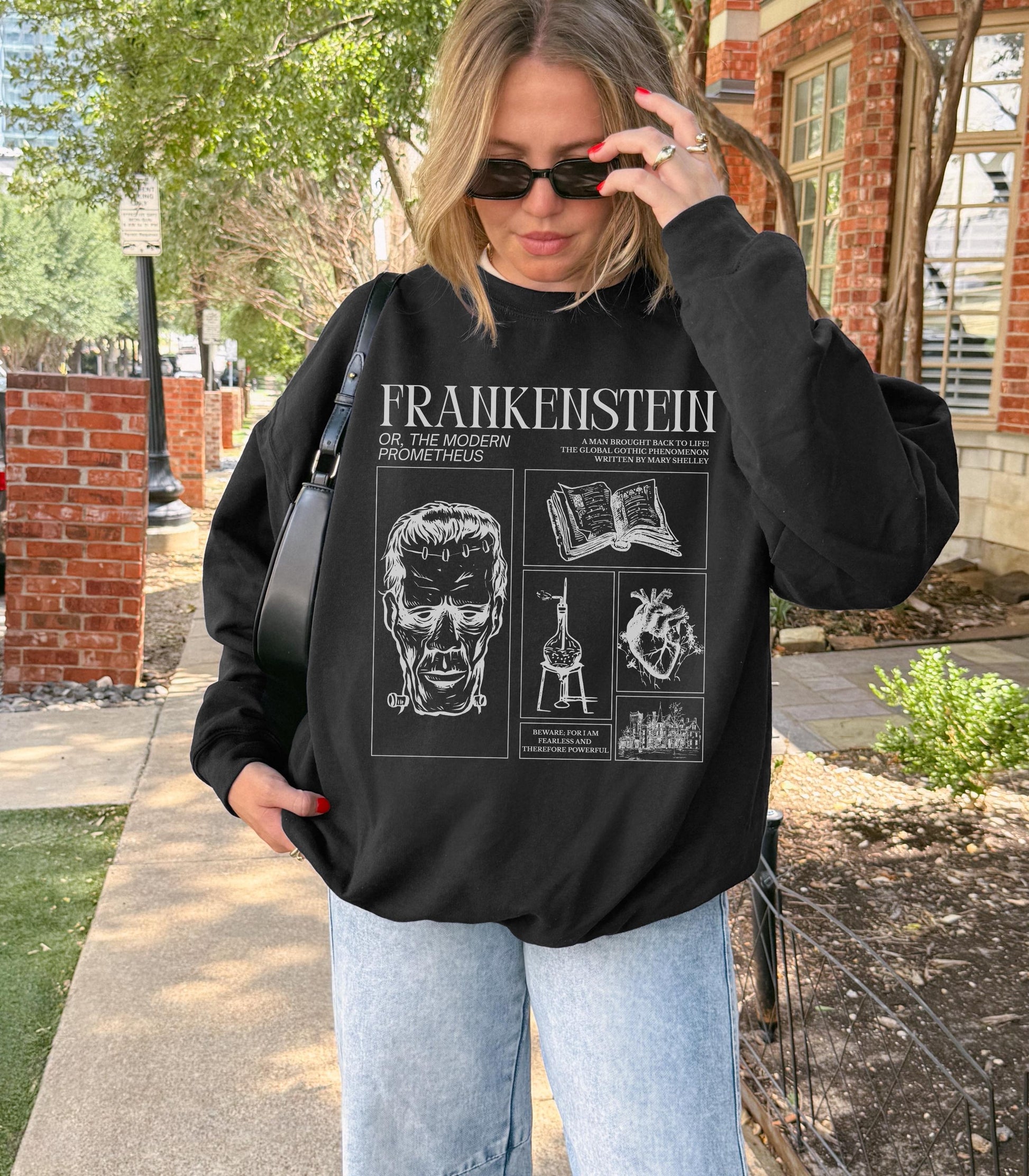 Frankenstein Mary Shelley Sweatshirt * Spooky Season Retro Classic Horror Gothic Retro Monster Movie Lover Bookish Halloween Dark Academia