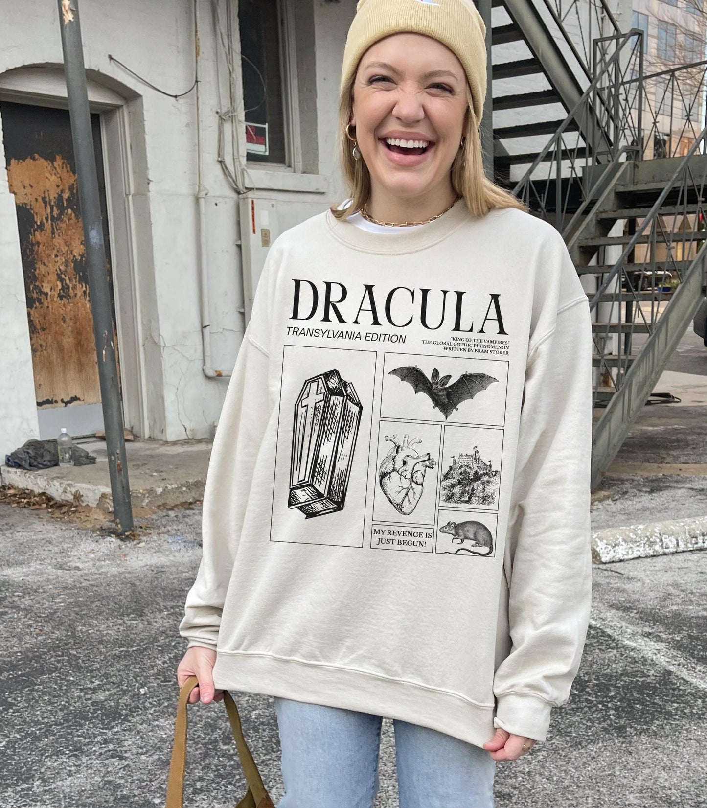 Bram Stoker's Dracula King of Vampires Halloween Sweatshirt Monster Mash Cult Classic Horror Movie Bats Dark Academia Bookish Frankenstein