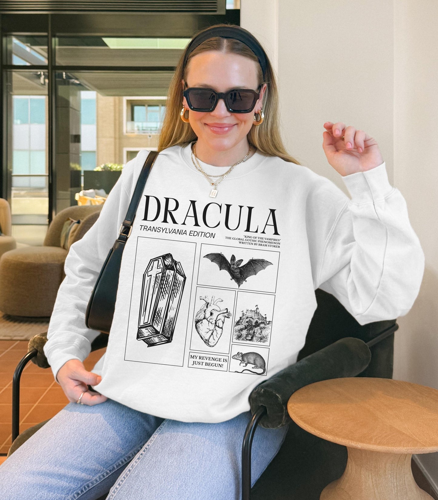 Bram Stoker's Dracula King of Vampires Halloween Sweatshirt Monster Mash Cult Classic Horror Movie Bats Dark Academia Bookish Frankenstein