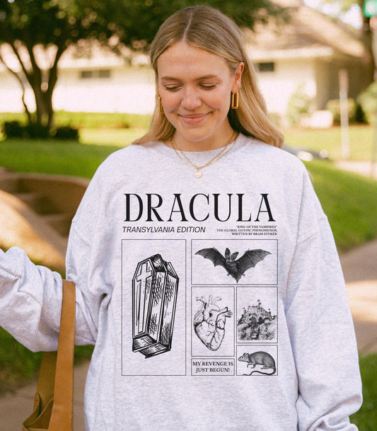 Bram Stoker's Dracula King of Vampires Halloween Sweatshirt Monster Mash Cult Classic Horror Movie Bats Dark Academia Bookish Frankenstein