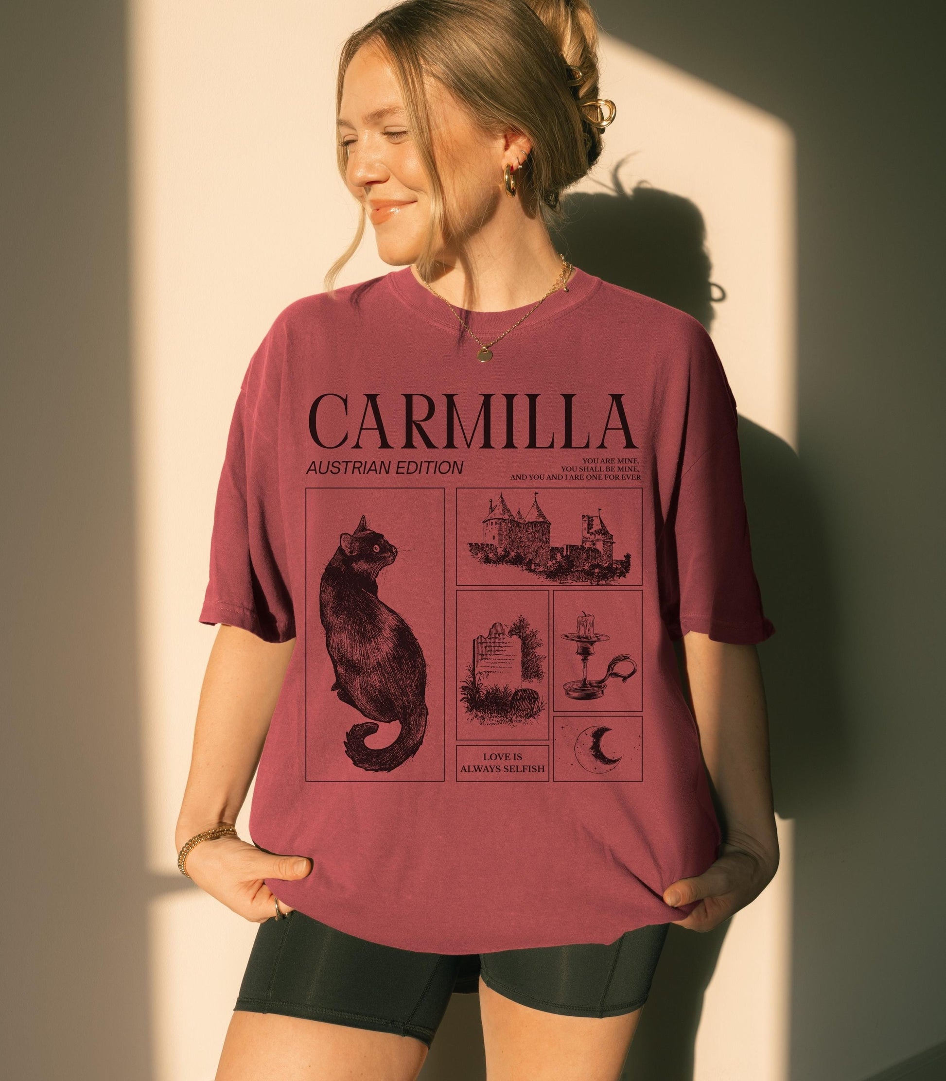 Carmilla Vampire Comfort Colors Halloween Tee * Monster Mash Retro Cult Classic Horror Movie Black Cat Dark Sapphic Romance Subtle Bookish