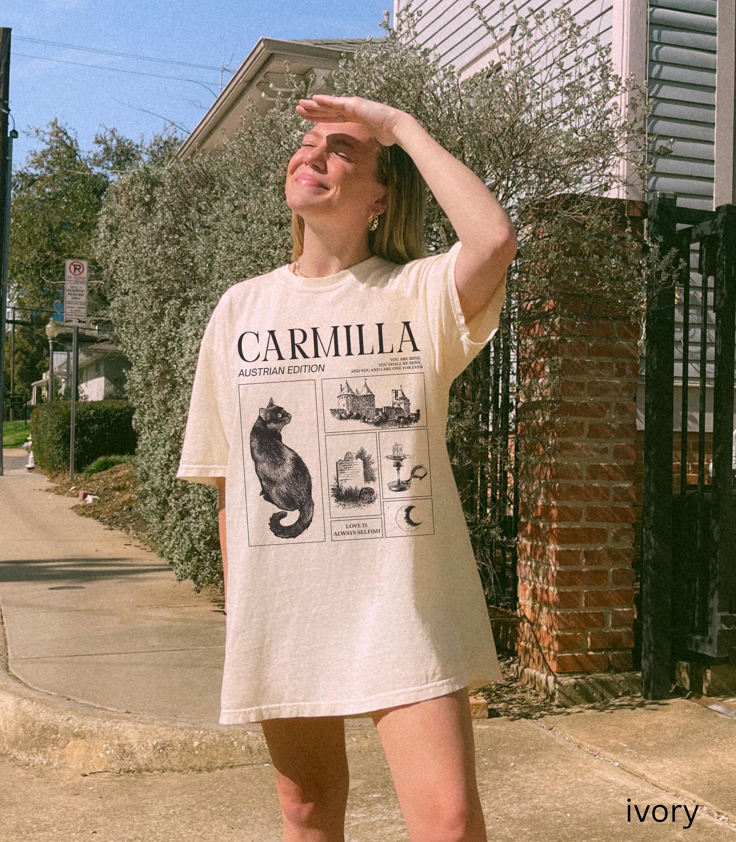 Carmilla Vampire Comfort Colors Halloween Tee * Monster Mash Retro Cult Classic Horror Movie Black Cat Dark Sapphic Romance Subtle Bookish