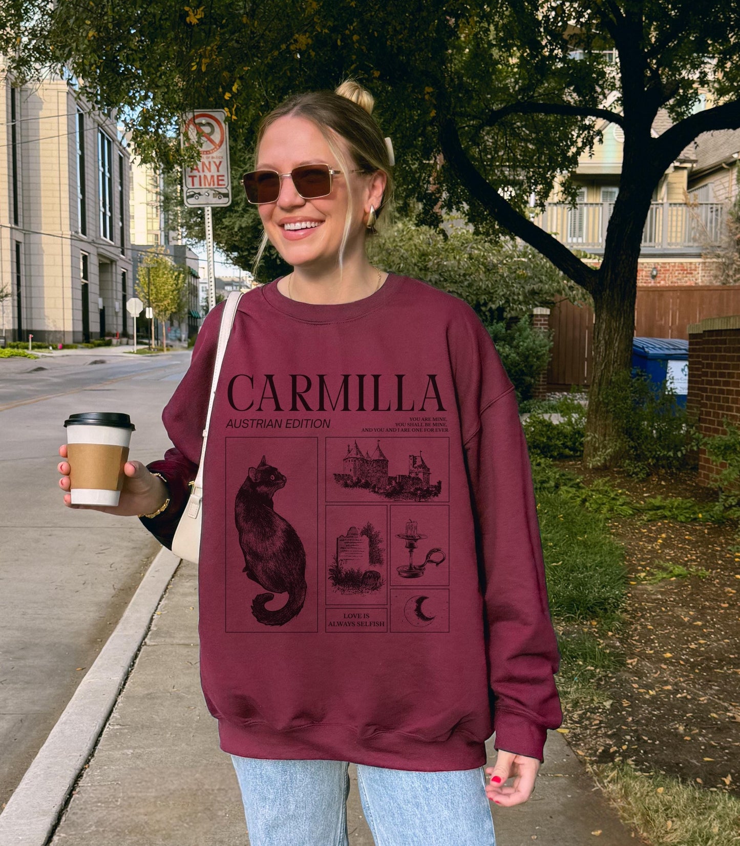 Carmilla Vampire Halloween Sweatshirt * Retro Aesthetic Monster Mash Cult Classic Horror Movie Black Cat Dark Sapphic Romance Subtle Bookish