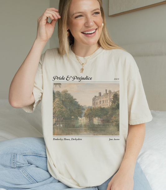 Pemberley Pride and Prejudice Comfort Colors Tee Bookworm Bookish Gift Dark Academia Aesthetic Jane Austen Merch Fandom Mr Darcy Hand Flex