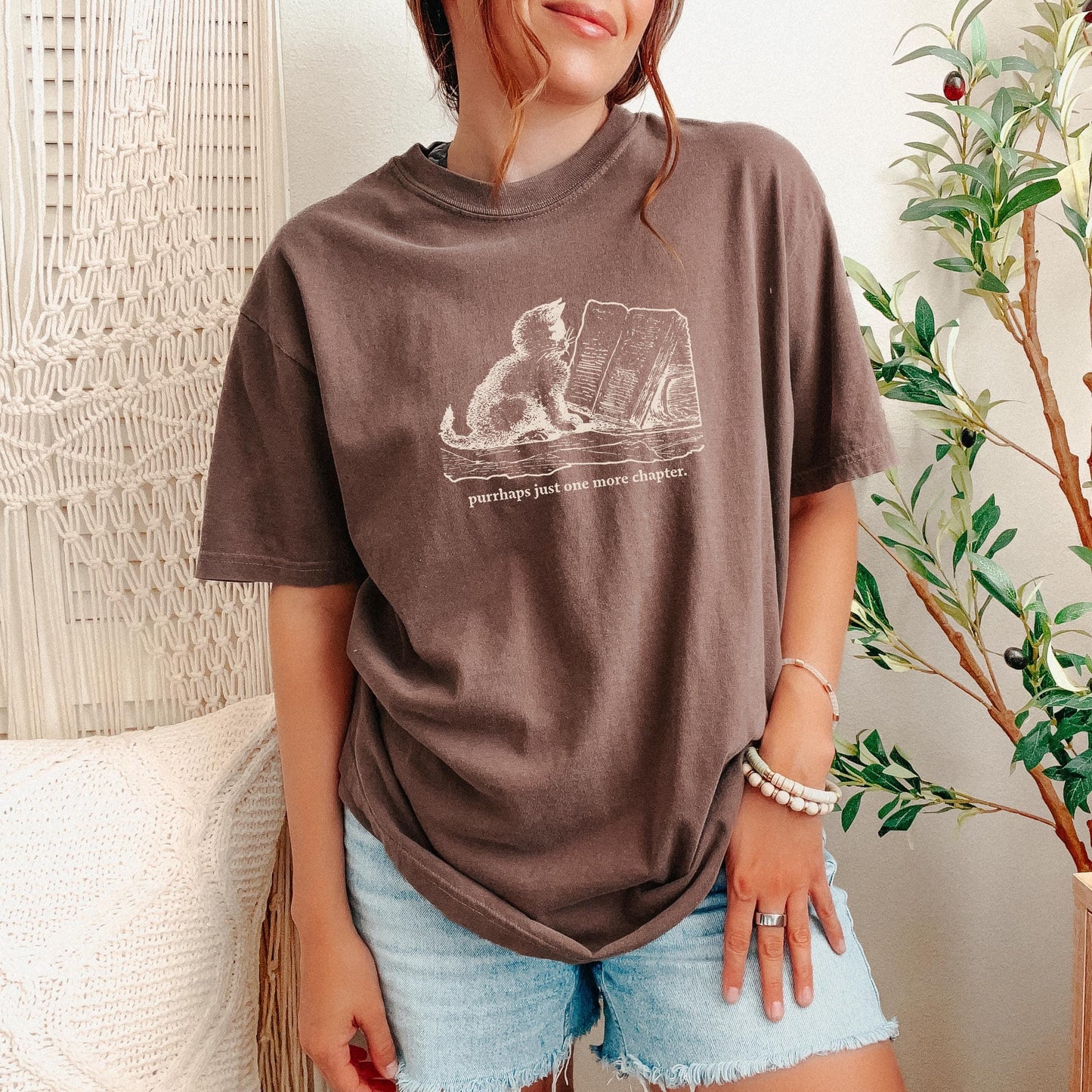 Purrhaps Just One More Chapter Shirt Literary Reading Cat Bibliophile Bookish Fall Tee Book Worm Cat Mom Comfort Colors Death by TBR Booked