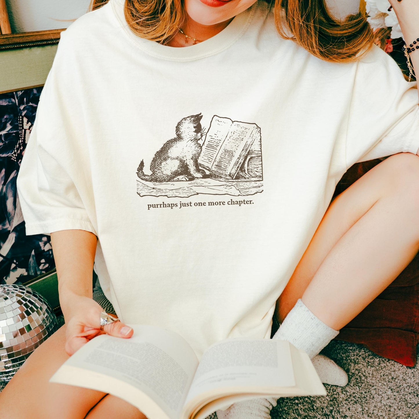 Purrhaps Just One More Chapter Shirt Literary Reading Cat Bibliophile Bookish Fall Tee Book Worm Cat Mom Comfort Colors Death by TBR Booked