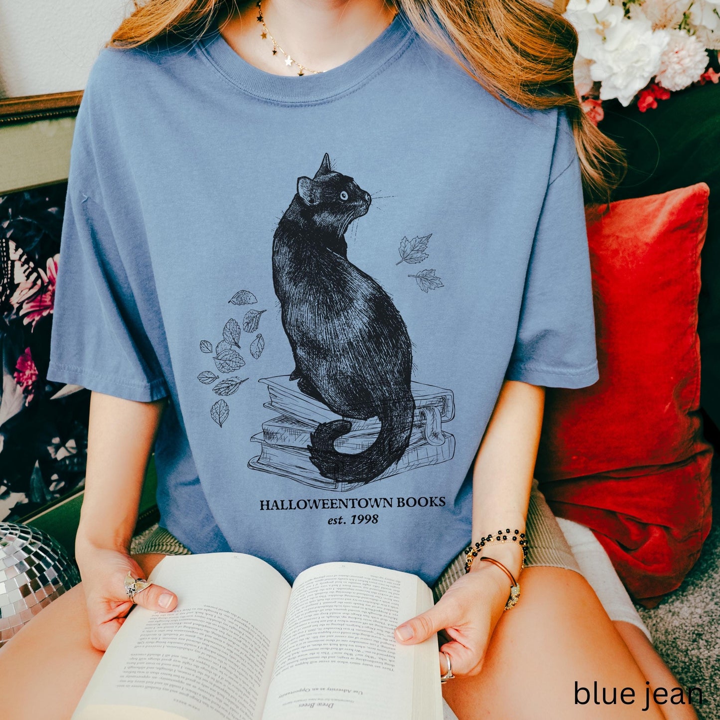 Halloweentown Books Shirt Reading Cat Mom Comfort Colors * Fall Halloween Autumn Witchy Spooky Bookish Book Worm Club Dark Academia Tee