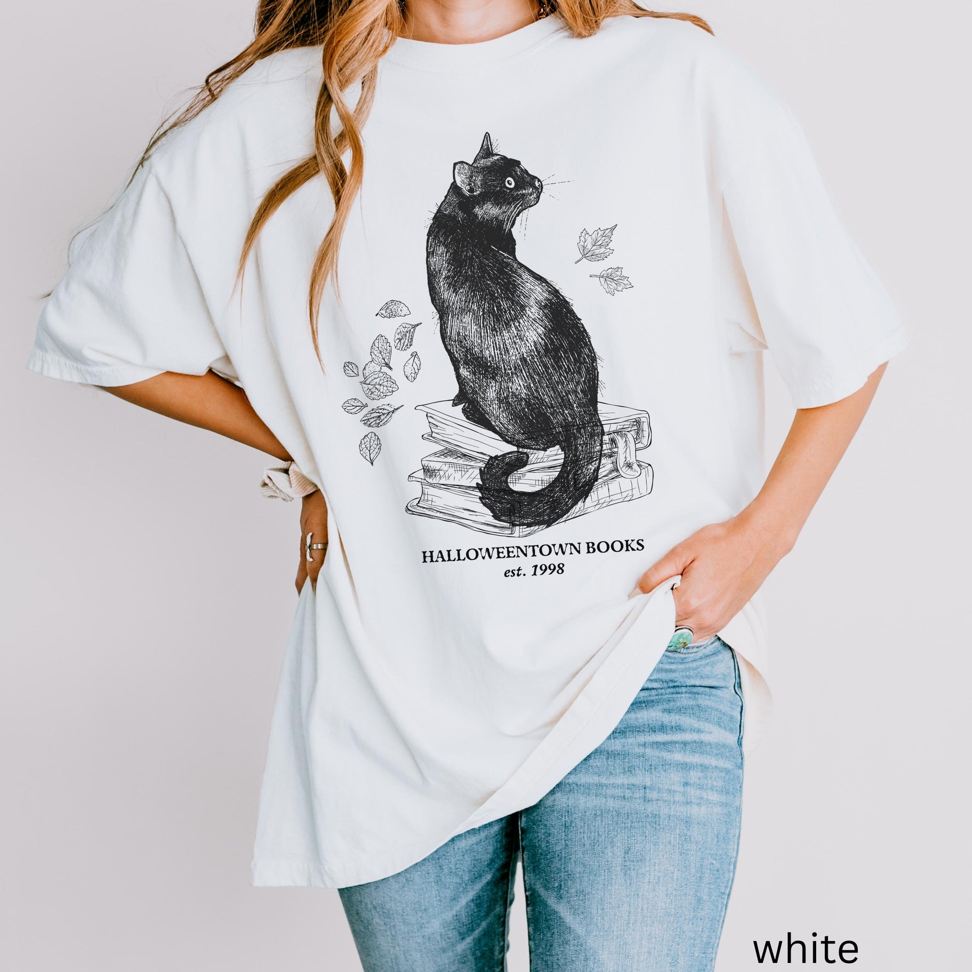 Halloweentown Books Shirt Reading Cat Mom Comfort Colors * Fall Halloween Autumn Witchy Spooky Bookish Book Worm Club Dark Academia Tee