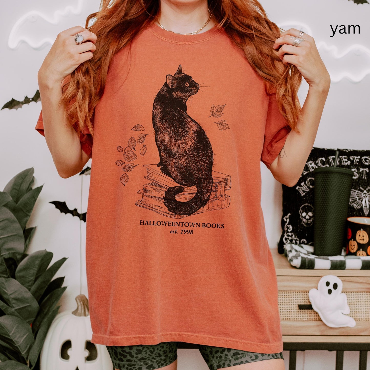 Halloweentown Books Shirt Reading Cat Mom Comfort Colors * Fall Halloween Autumn Witchy Spooky Bookish Book Worm Club Dark Academia Tee