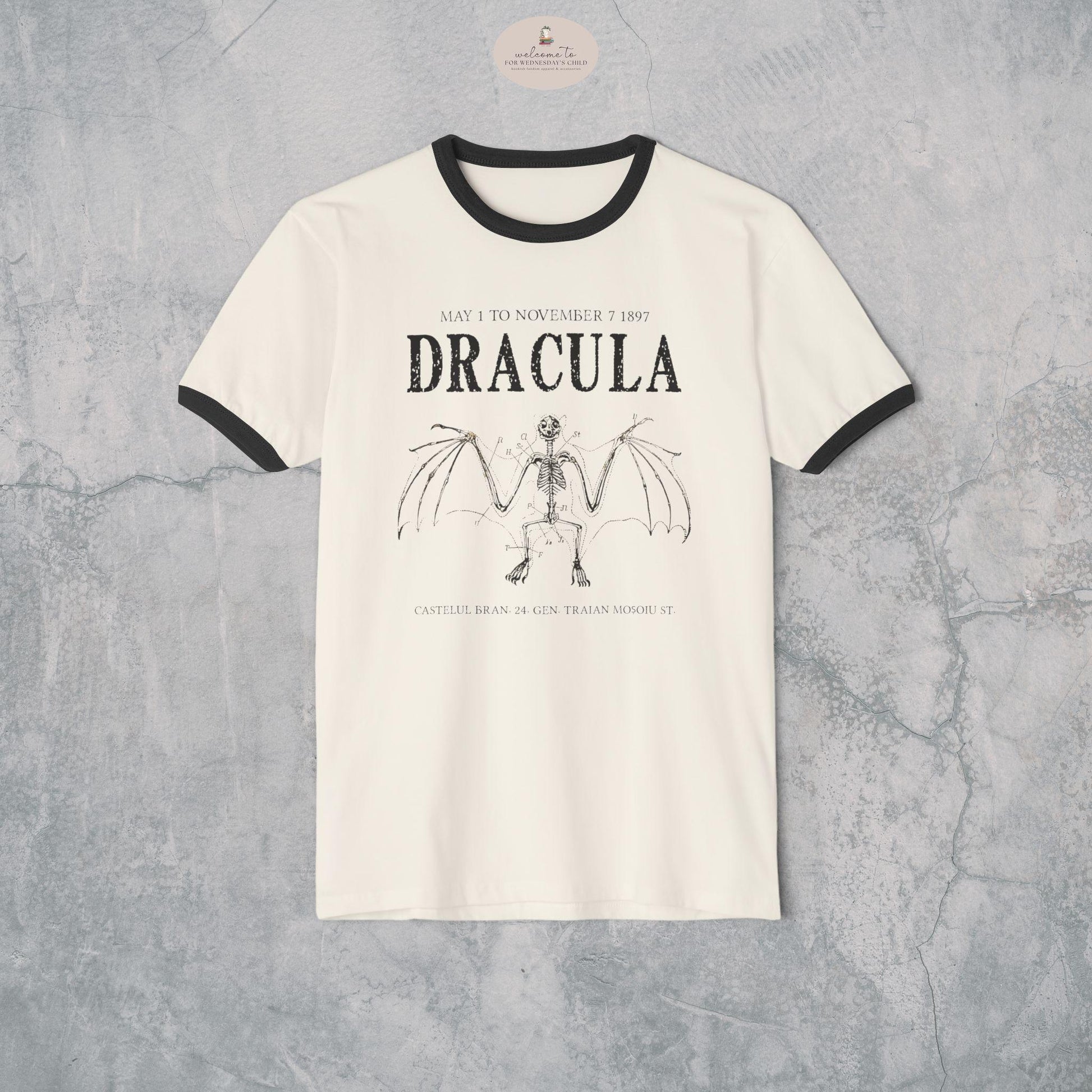 Bram Stoker's Dracula Unisex Cotton Ringer T-Shirt * Vintage Style Retro Vampire Monster Creature Classic Movie Frankenstein Mary Shelley