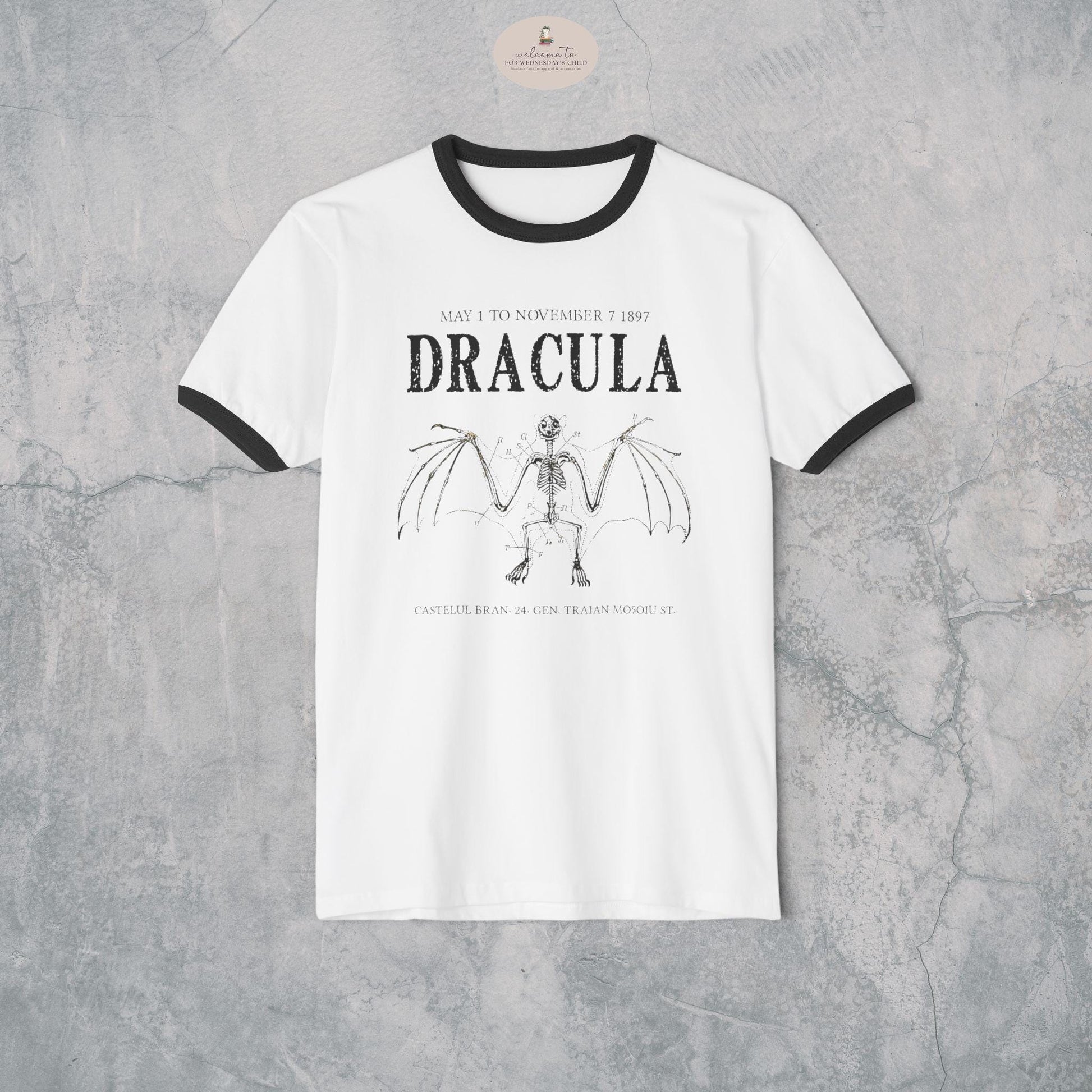 Bram Stoker's Dracula Unisex Cotton Ringer T-Shirt * Vintage Style Retro Vampire Monster Creature Classic Movie Frankenstein Mary Shelley