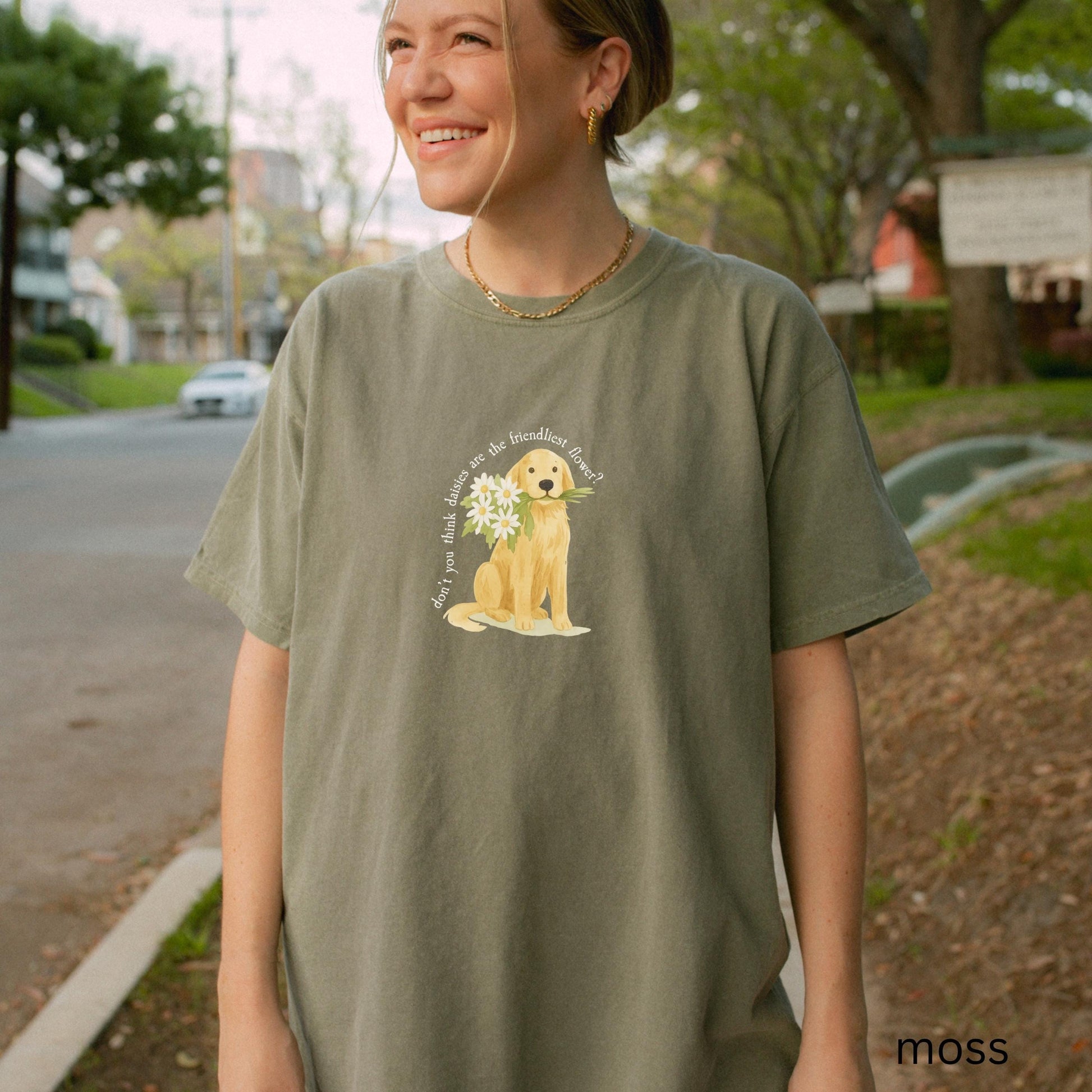 You've Got Mail Brinkley the Dog with Daisies Comfort Colors * 90s Romcom Tee Kathleen Kelly Flower Golden Retriever Movie Quote Nora Ephron